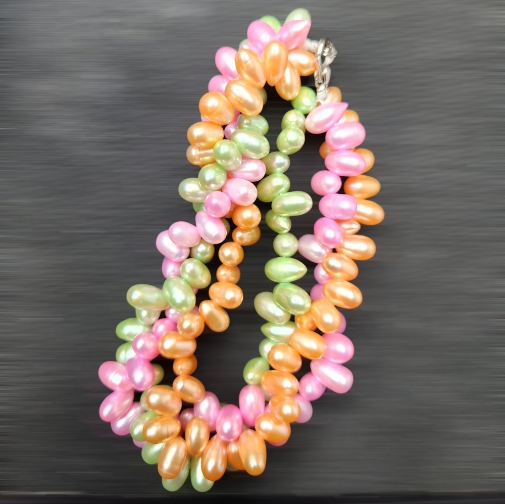 Handmade Martigras 3-Stranded Baroque Freshwater Pearls Bracelet Silver, Size 7" - Picture 2 of 7